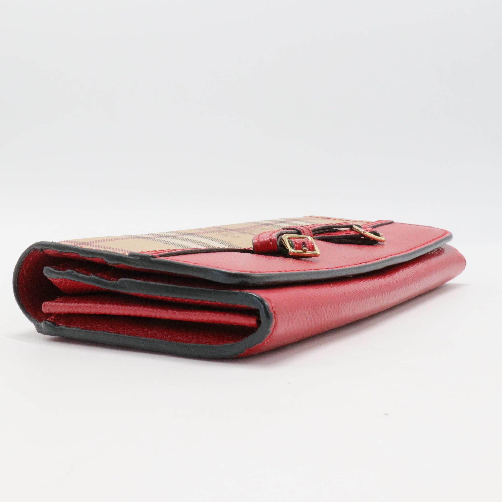 Patent Leather and Check Canvas Wallet Red