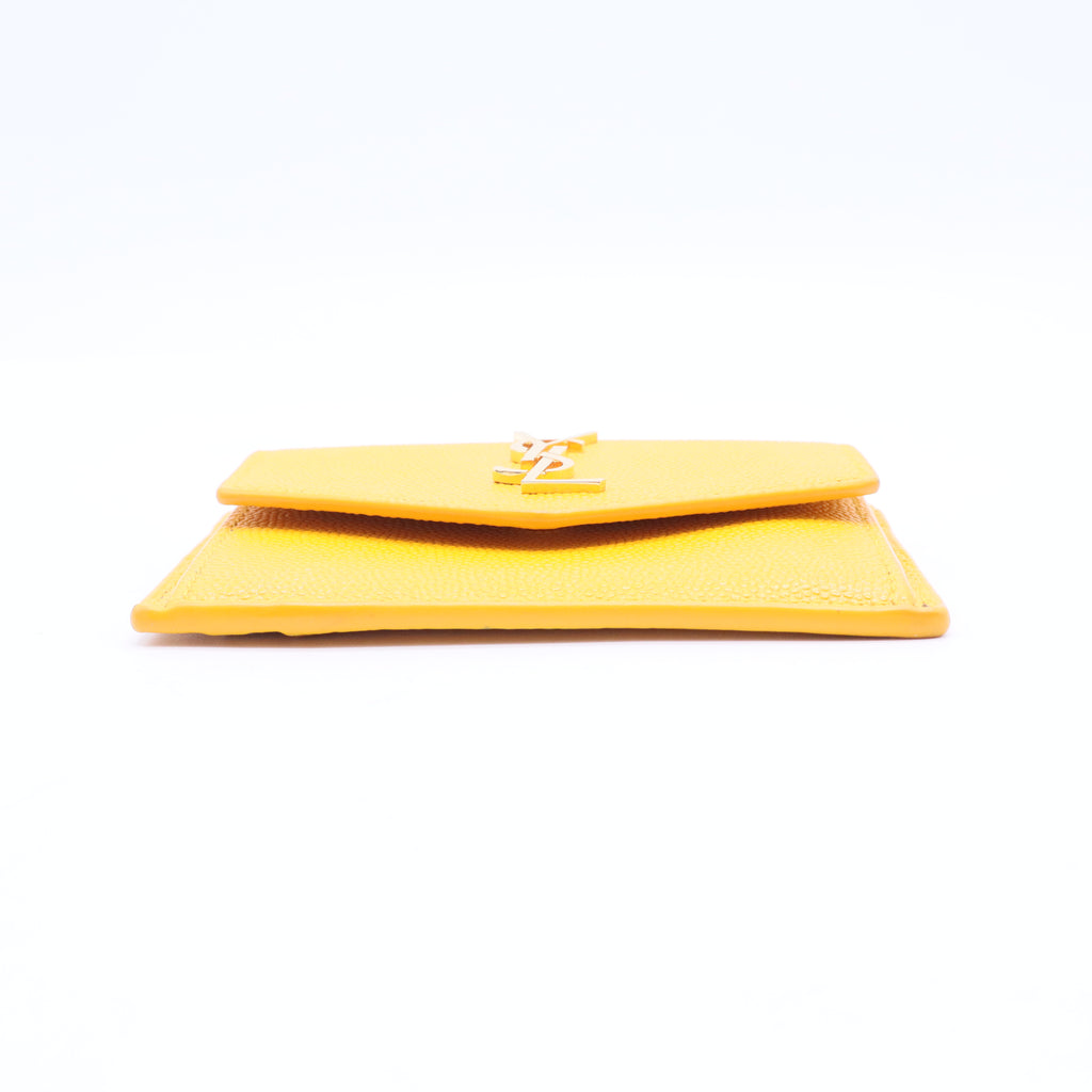 aint Laurent Uptown Yellow Grain Leather Card Holder
