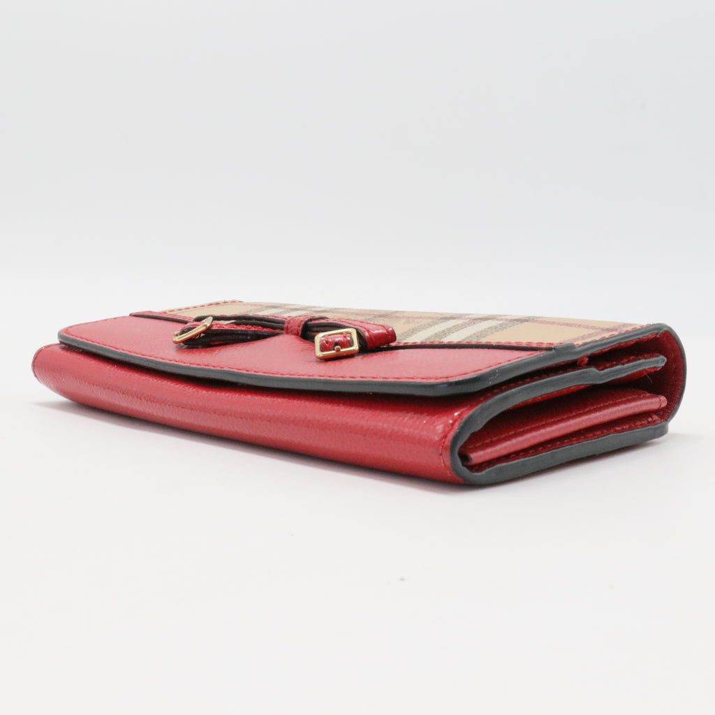 Patent Leather and Check Canvas Wallet Red