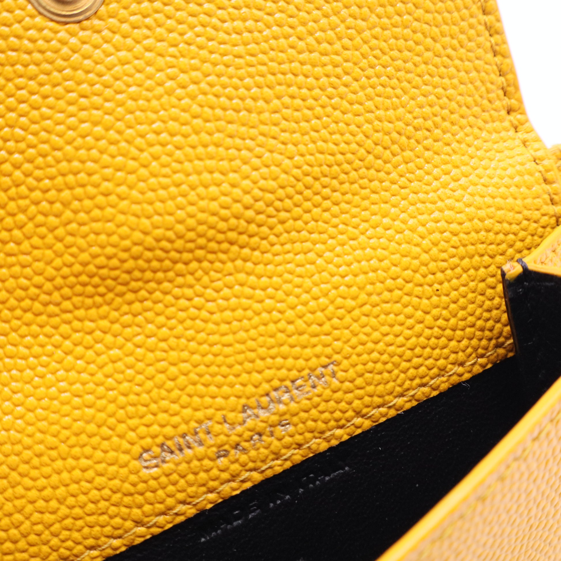aint Laurent Uptown Yellow Grain Leather Card Holder