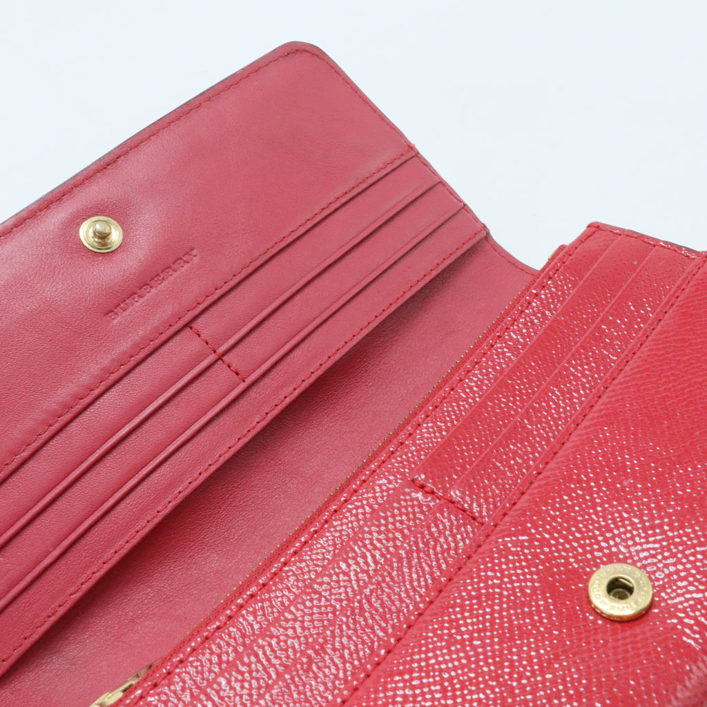 Patent Leather and Check Canvas Wallet Red