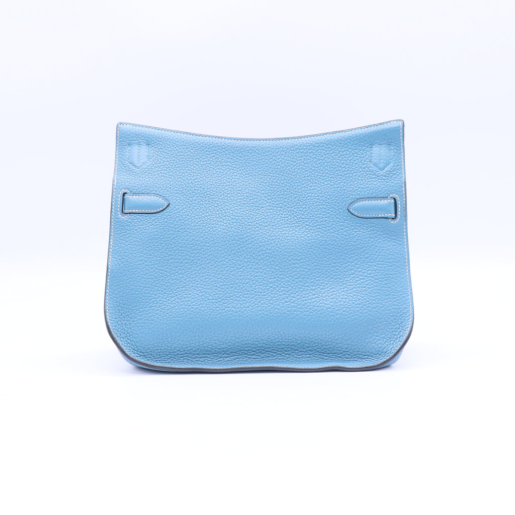Hermes 28cm Blue Jean Clemence Leather Palladium Plated Jypsiere Bag twins B21395