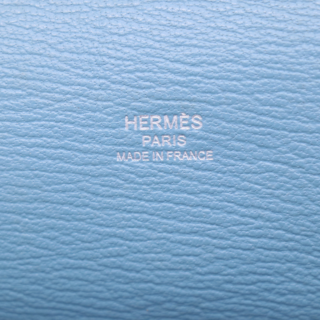 Hermes 28cm Blue Jean Clemence Leather Palladium Plated Jypsiere Bag twins B21395