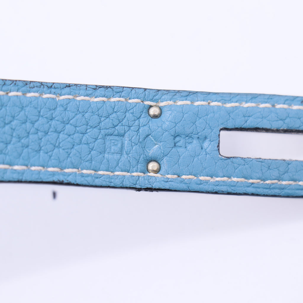 Hermes 28cm Blue Jean Clemence Leather Palladium Plated Jypsiere Bag twins B21395