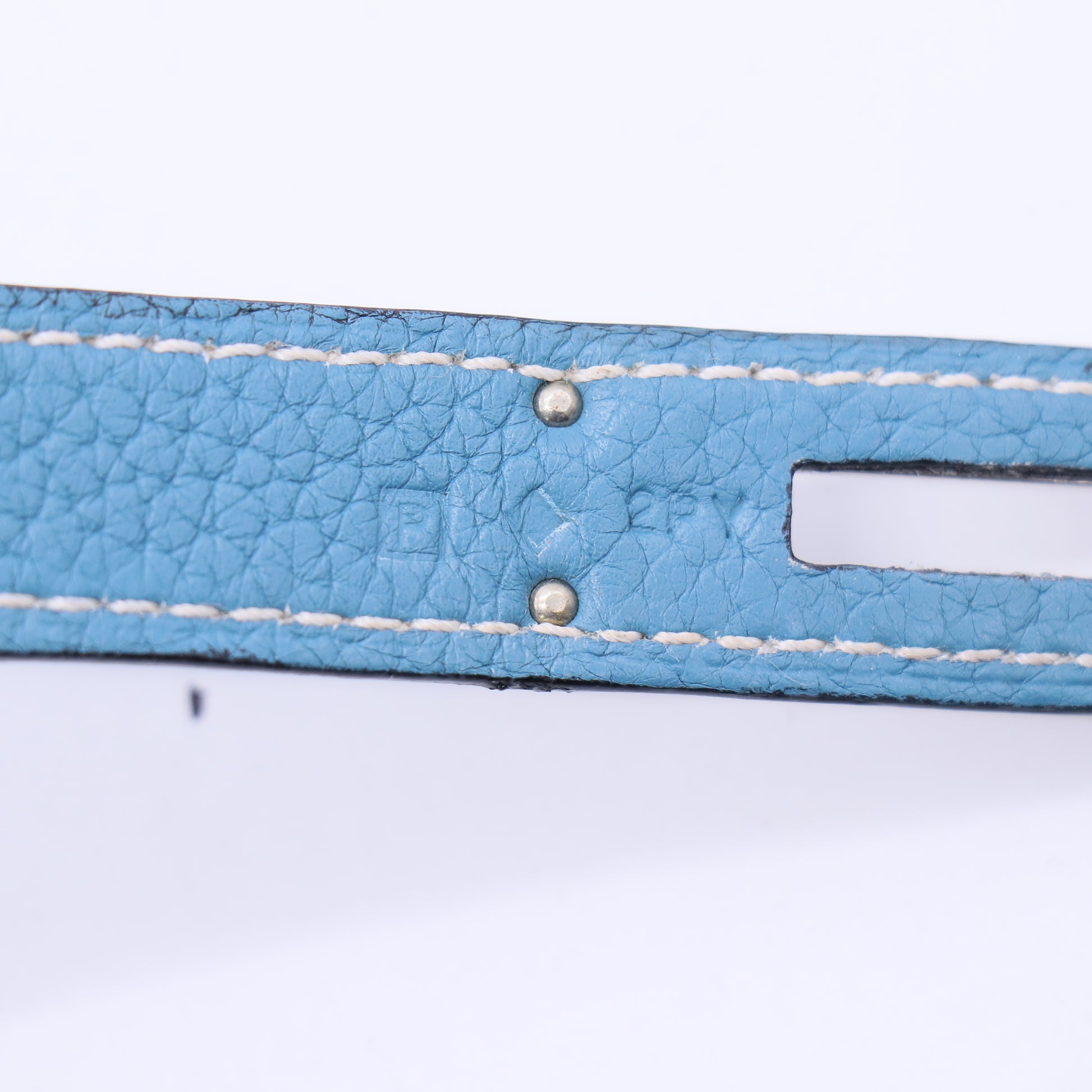Hermes 28cm Blue Jean Clemence Leather Palladium Plated Jypsiere Bag twins B21395