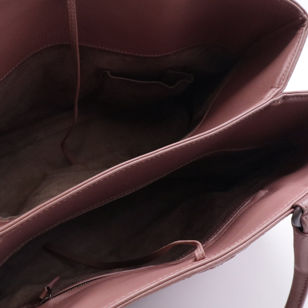 Nappa Intrecciato Medium Top Handle Tote Flamingo