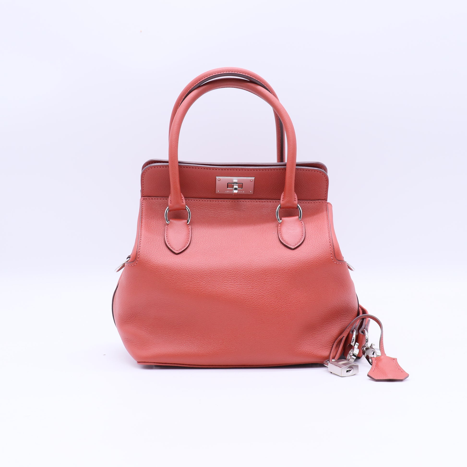 Hermes 26cm Brique Evercolor Leather Palladium Plated Toolbox Bag B20440