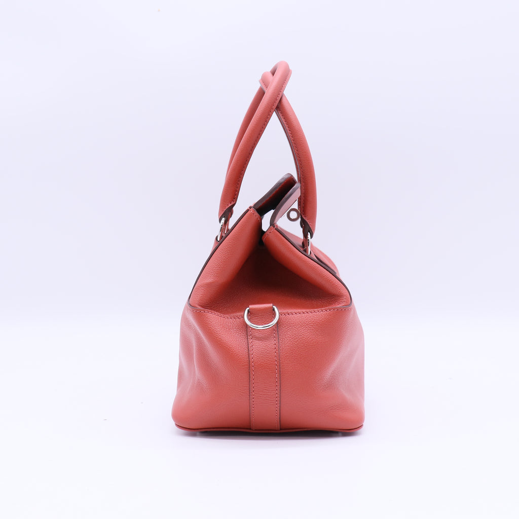 Hermes 26cm Brique Evercolor Leather Palladium Plated Toolbox Bag B20440