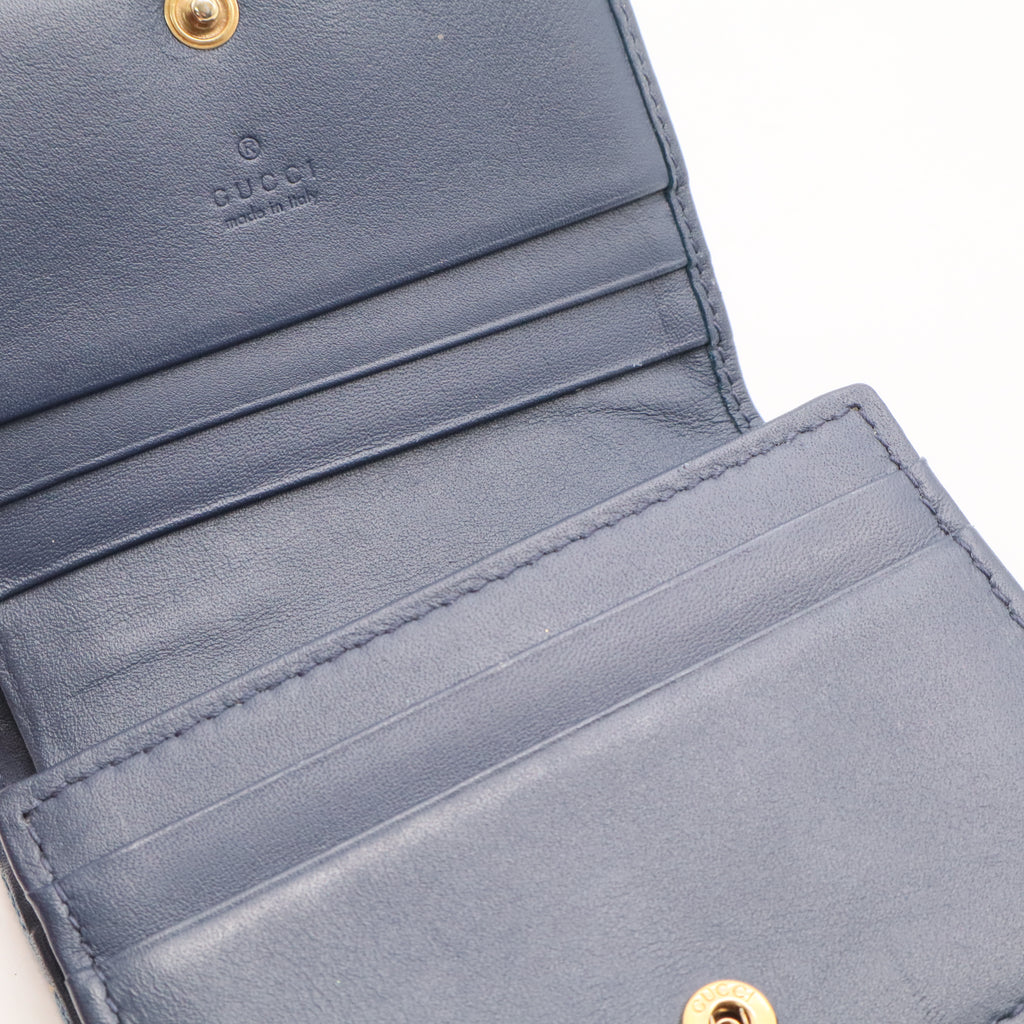 Gucci Limited Edition Japan Blue Quilted Denim Pearl GG Marmont Small Flap Wallet LDJ2299 twins