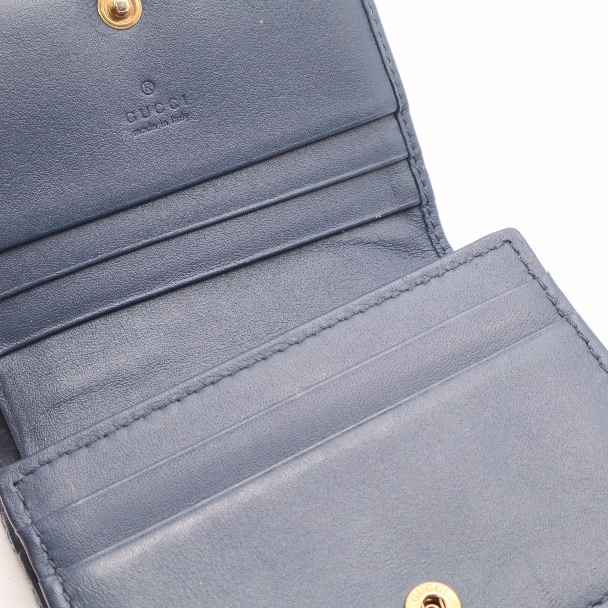 Gucci Limited Edition Japan Blue Quilted Denim Pearl GG Marmont Small Flap Wallet LDJ2299 twins