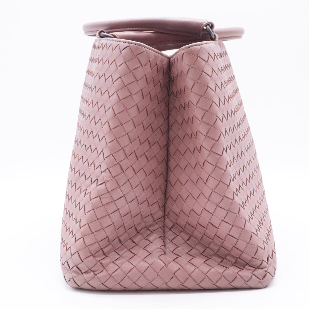 Nappa Intrecciato Medium Top Handle Tote Flamingo
