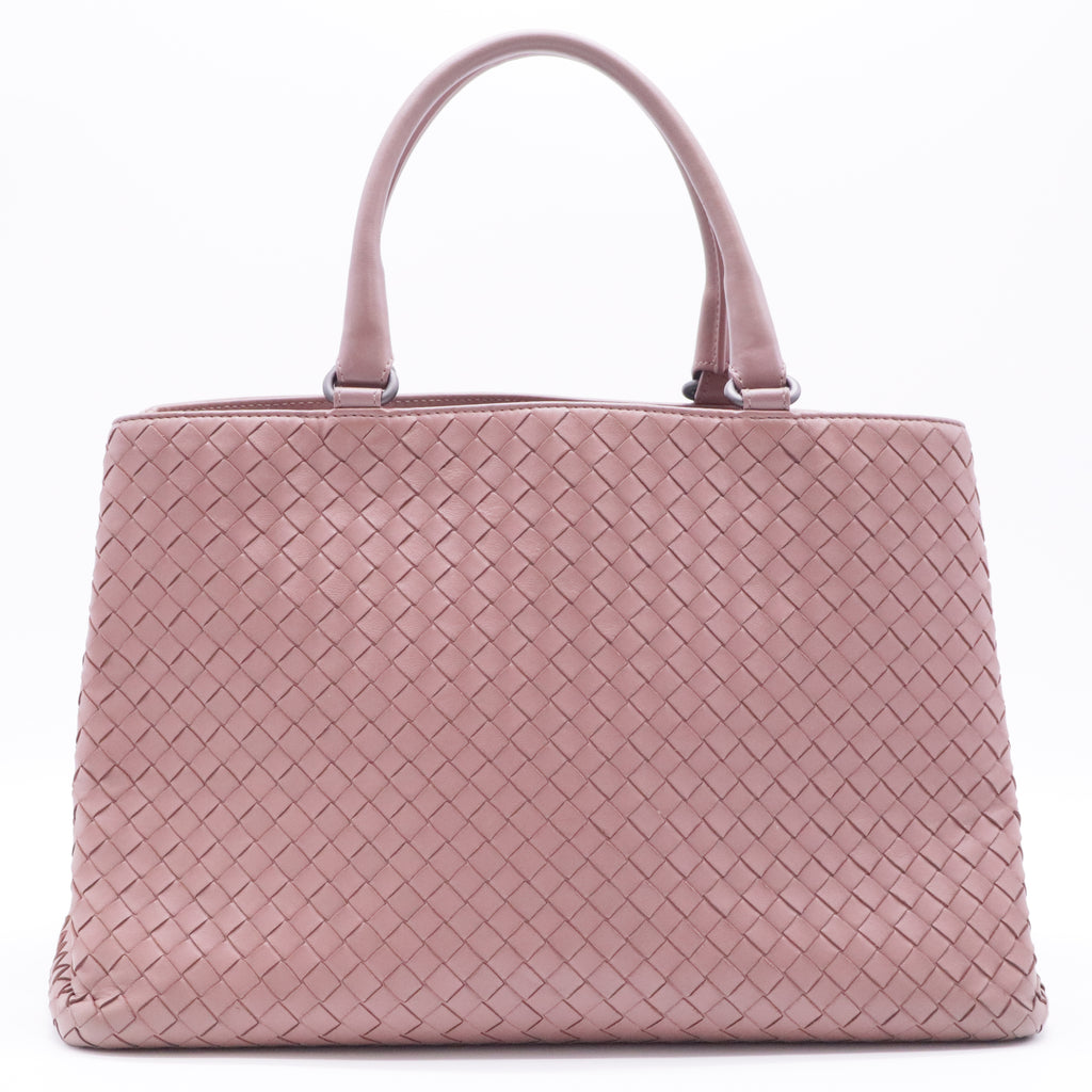 Nappa Intrecciato Medium Top Handle Tote Flamingo