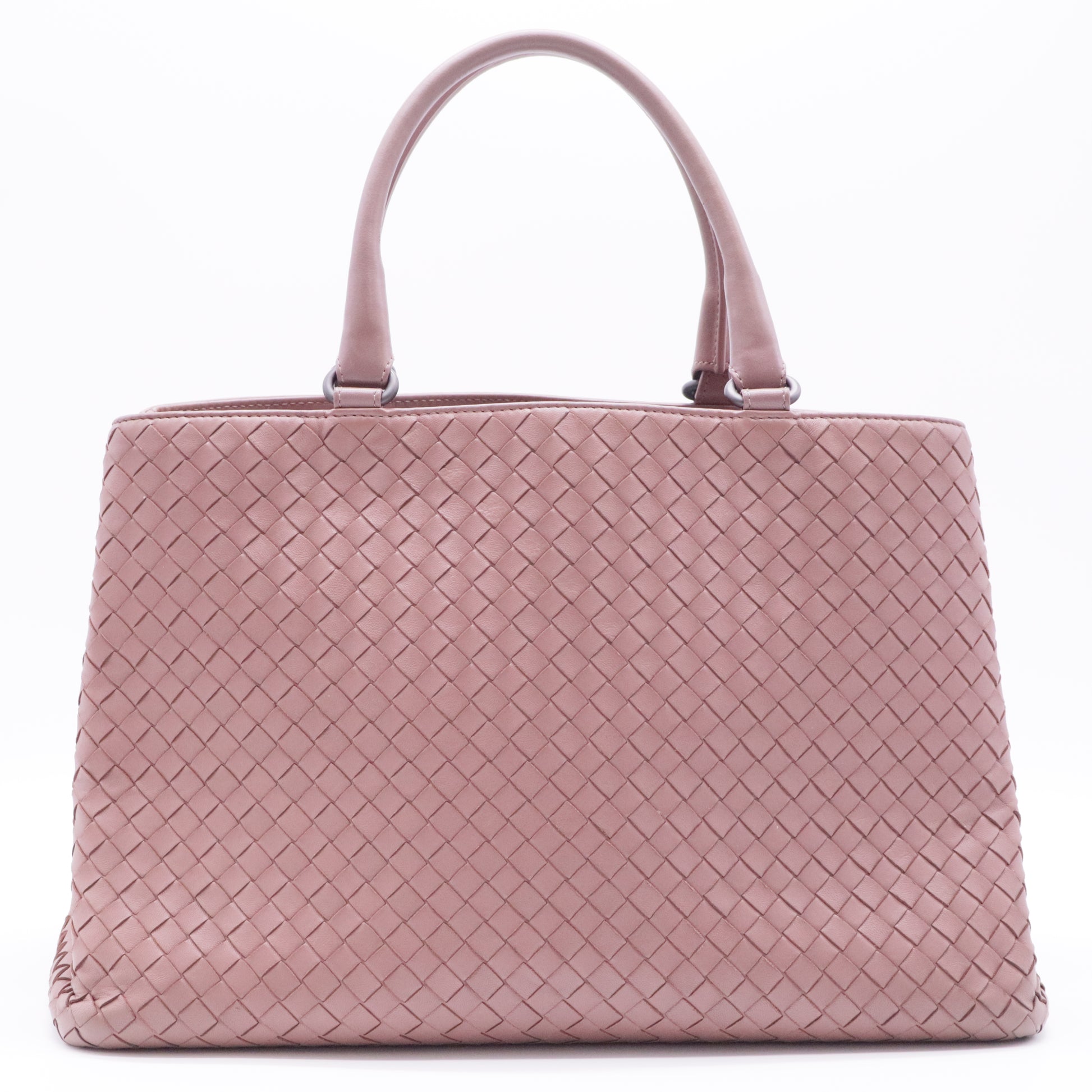 Nappa Intrecciato Medium Top Handle Tote Flamingo