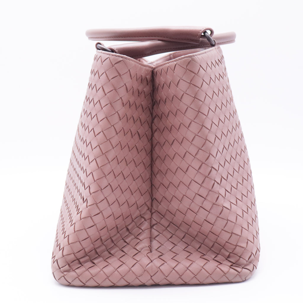 Nappa Intrecciato Medium Top Handle Tote Flamingo