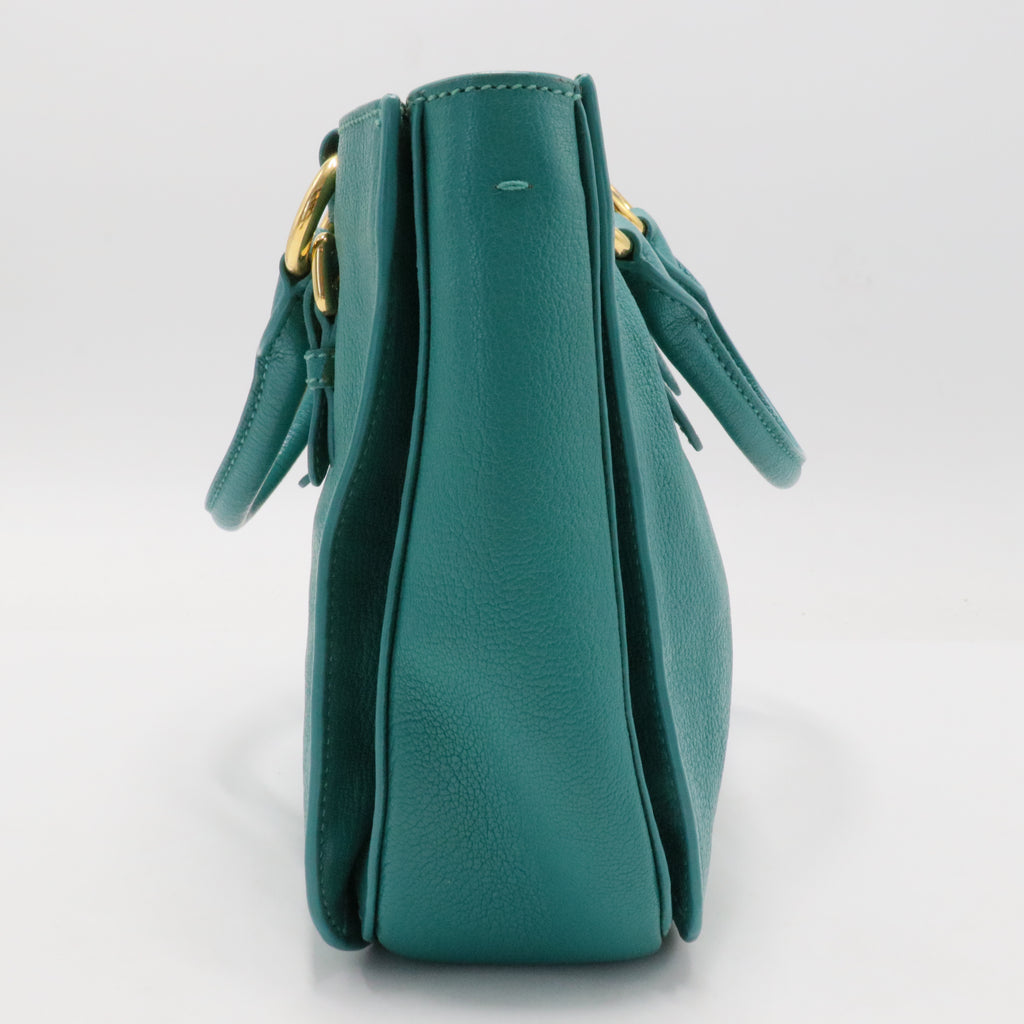 Miu Miu Blue Leather Madras Top Handle Bag