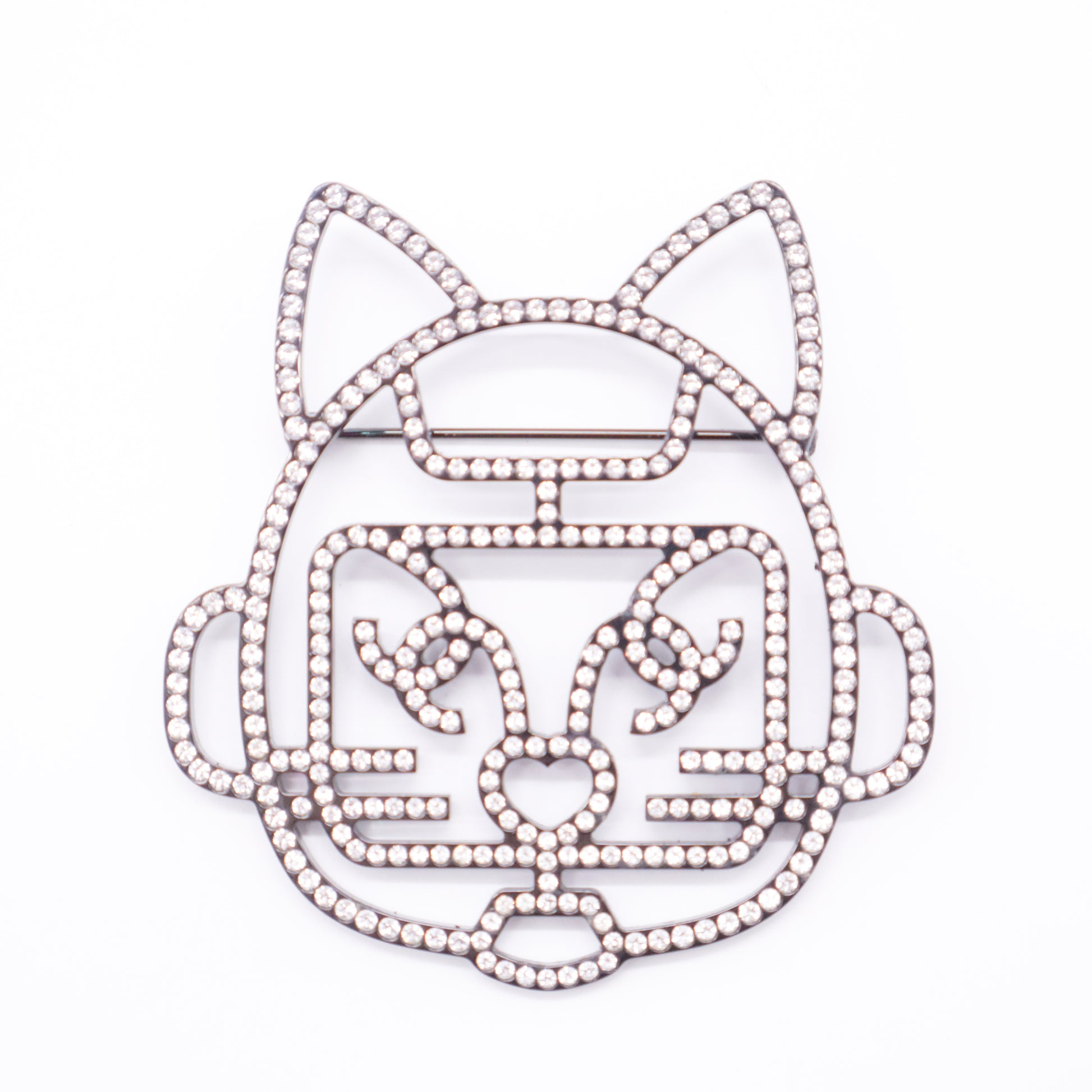 Strass Crystal Emoji Robot Cat Brooch Black Silver