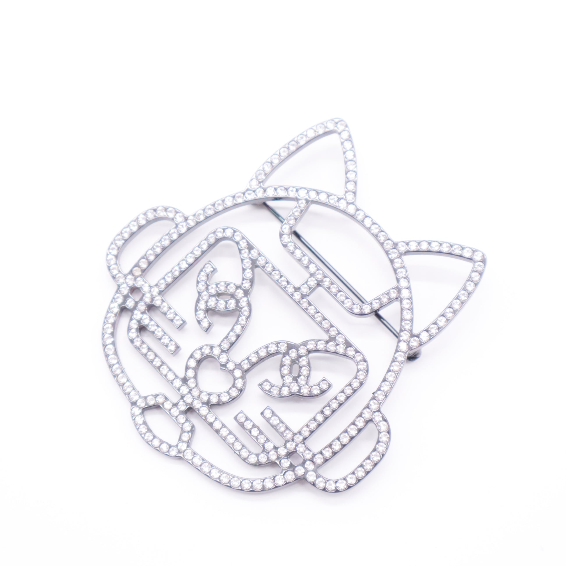 Strass Crystal Emoji Robot Cat Brooch Black Silver