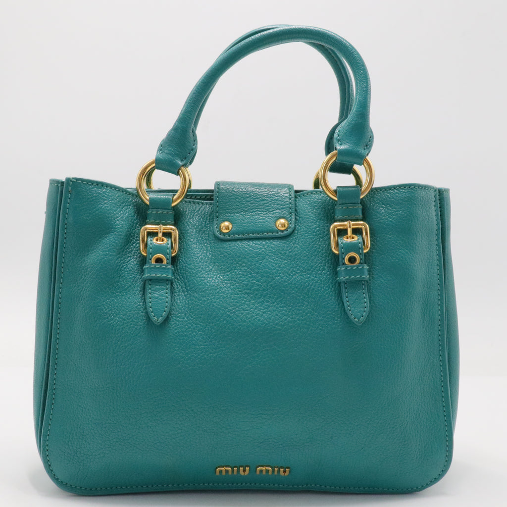 Miu Miu Blue Leather Madras Top Handle Bag