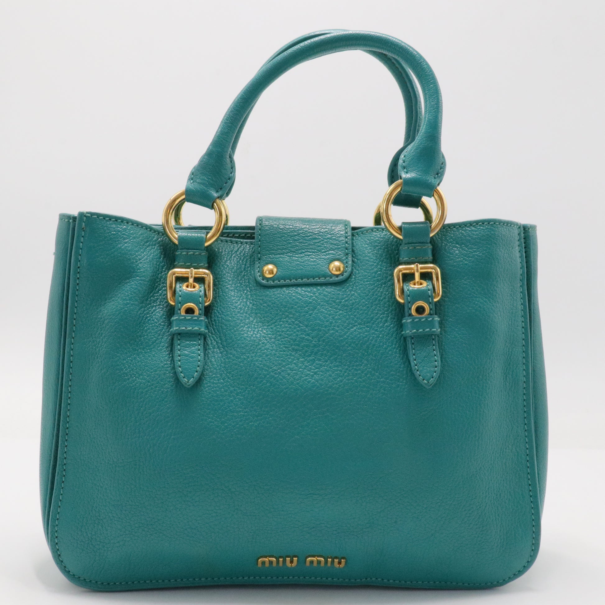 Miu Miu Blue Leather Madras Top Handle Bag