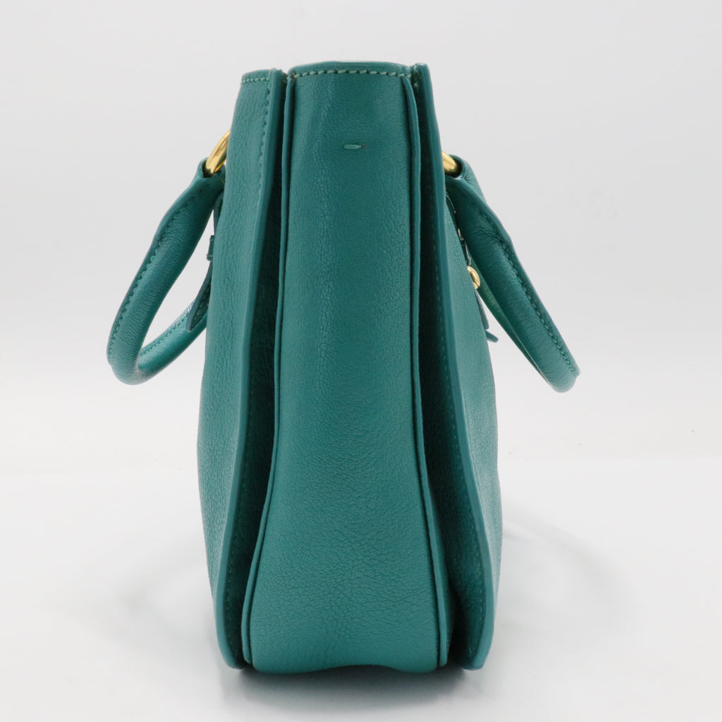 Miu Miu Blue Leather Madras Top Handle Bag