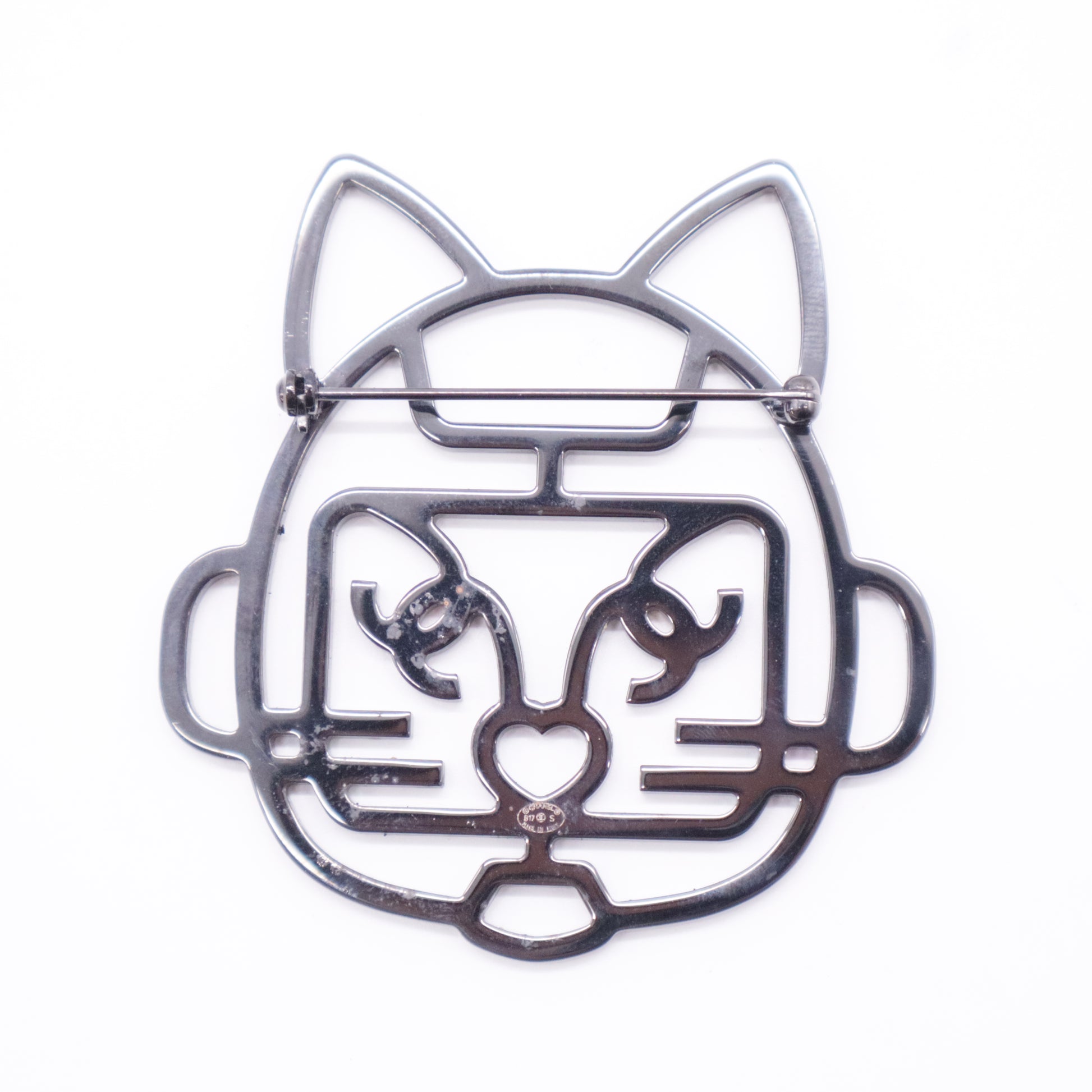 Strass Crystal Emoji Robot Cat Brooch Black Silver