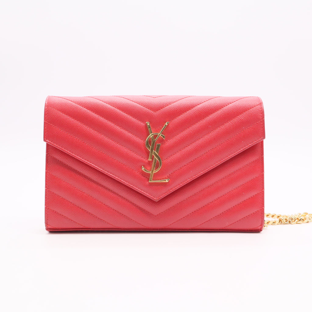 SAINT LAURENT Classic Monogram Wallet on Chain Matelasse Chevron Leather Small Twins