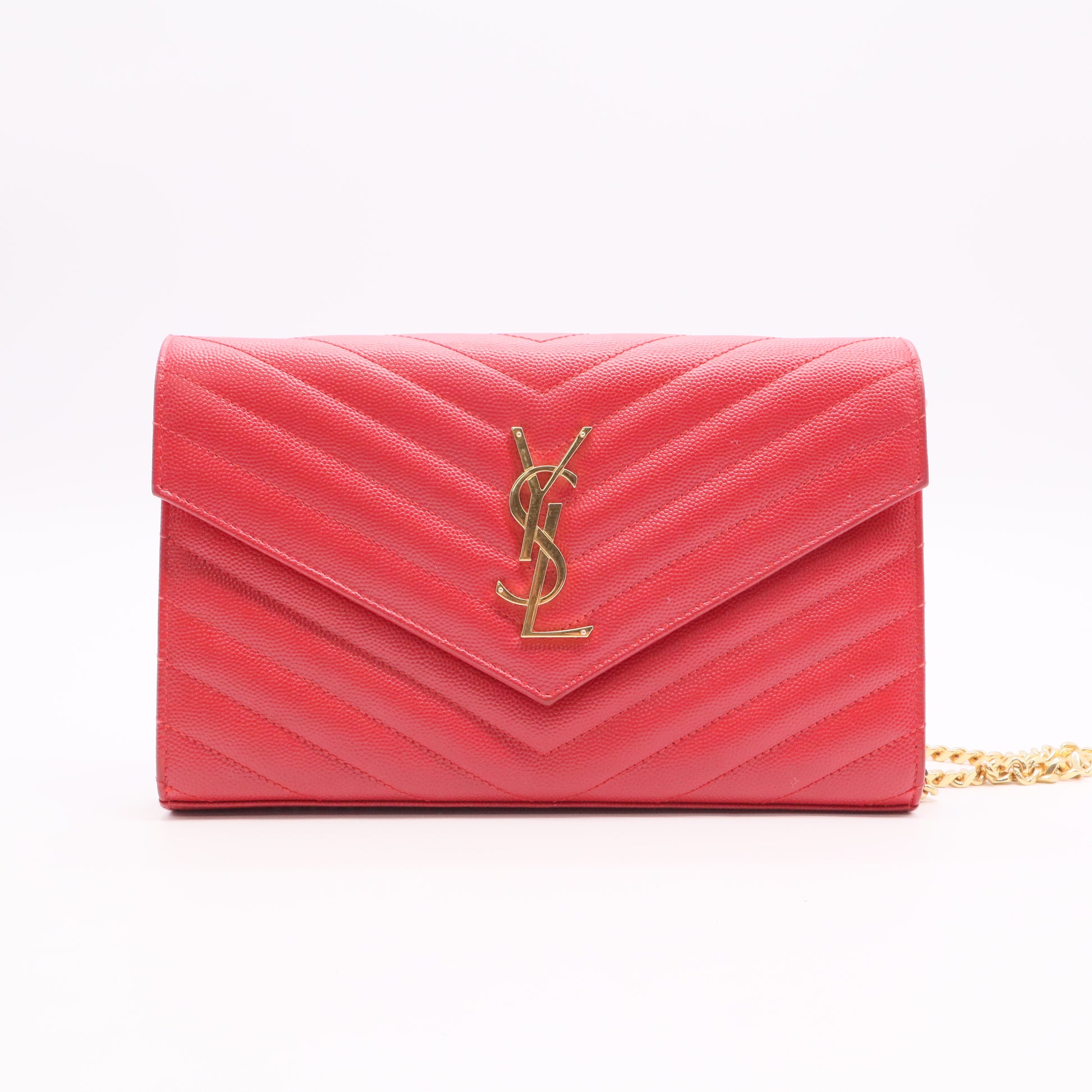 SAINT LAURENT Classic Monogram Wallet on Chain Matelasse Chevron Leather Small Twins