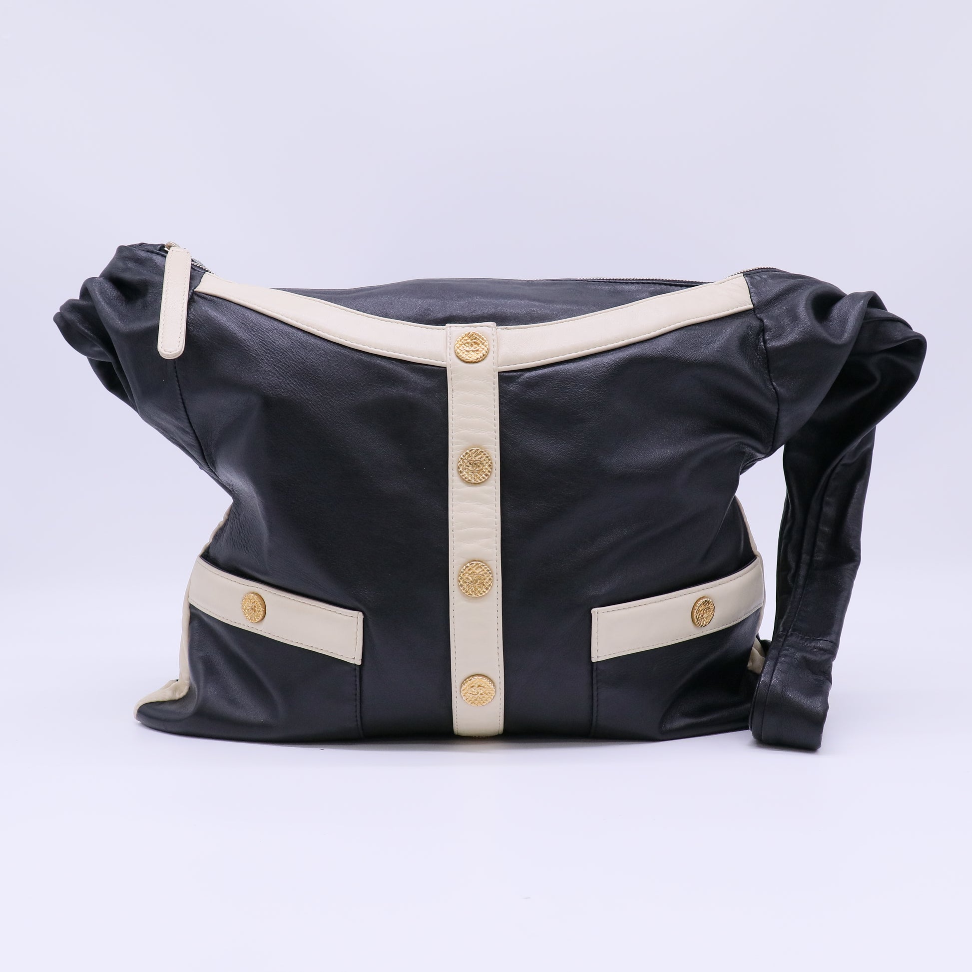 Chanel Lambskin Large Girl Bag Black Beige twins LDJ4645