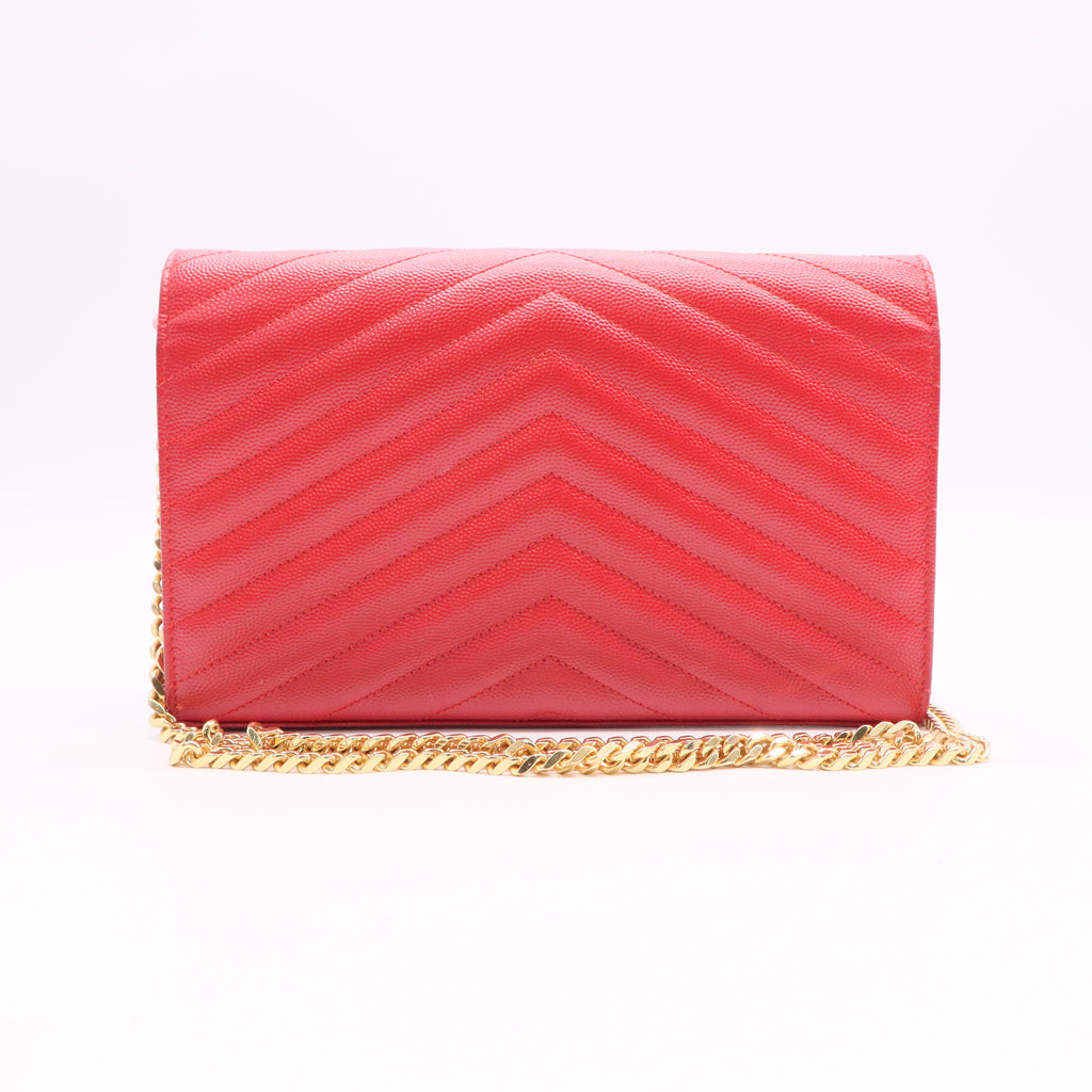 SAINT LAURENT Classic Monogram Wallet on Chain Matelasse Chevron Leather Small Twins