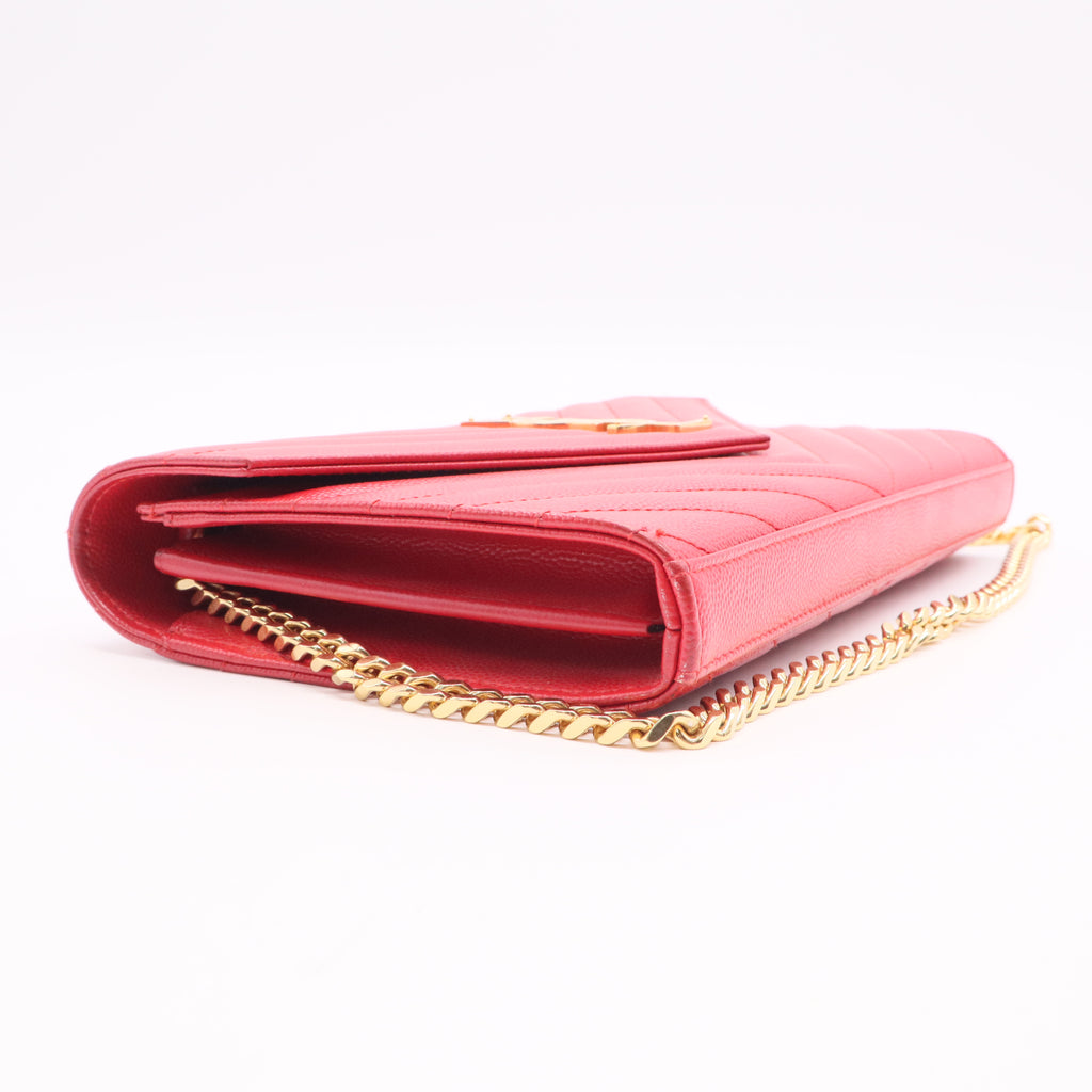 SAINT LAURENT Classic Monogram Wallet on Chain Matelasse Chevron Leather Small Twins