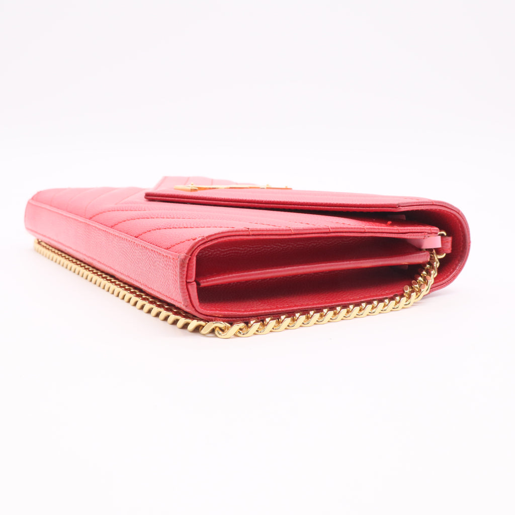 SAINT LAURENT Classic Monogram Wallet on Chain Matelasse Chevron Leather Small Twins