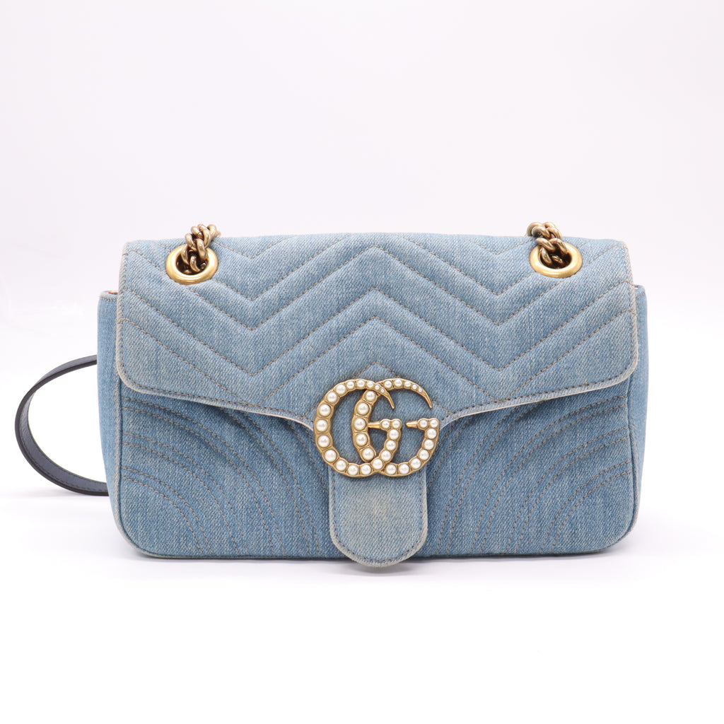 Pearly GG Marmont Flap Bag Matelasse Denim Small LDM-1715