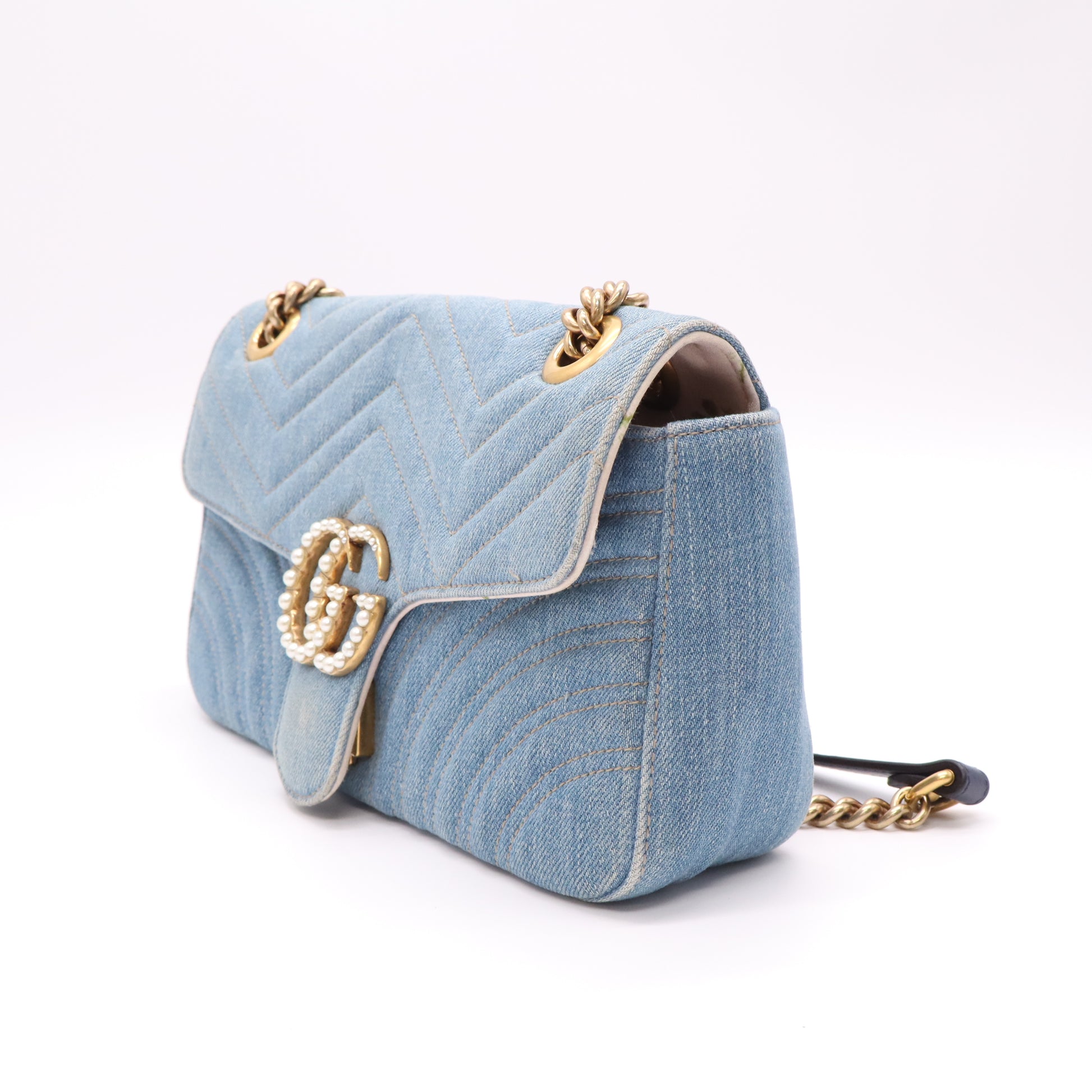 Pearly GG Marmont Flap Bag Matelasse Denim Small LDM-1715