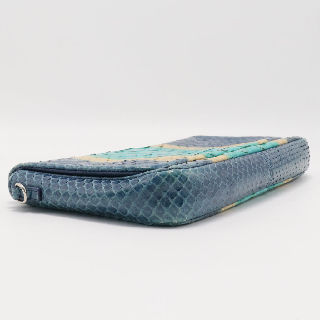 Blue Multicolor Python Snakeskin Chain Clutch Bag