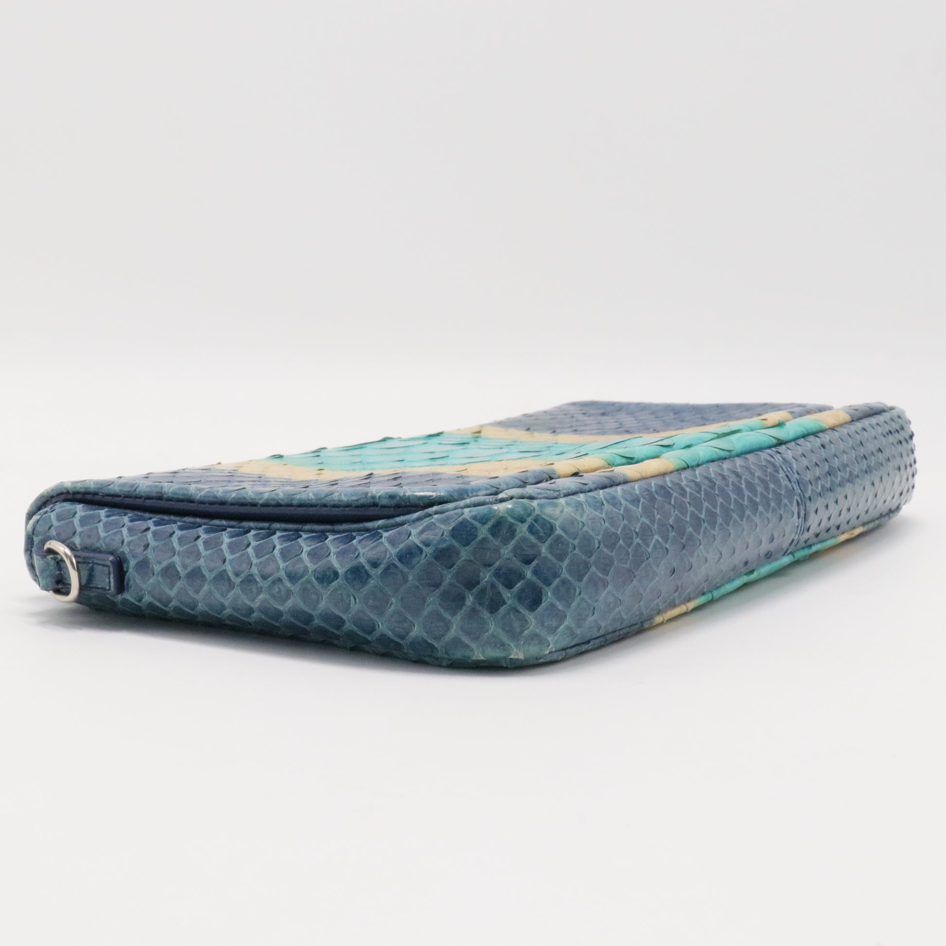 Blue Multicolor Python Snakeskin Chain Clutch Bag