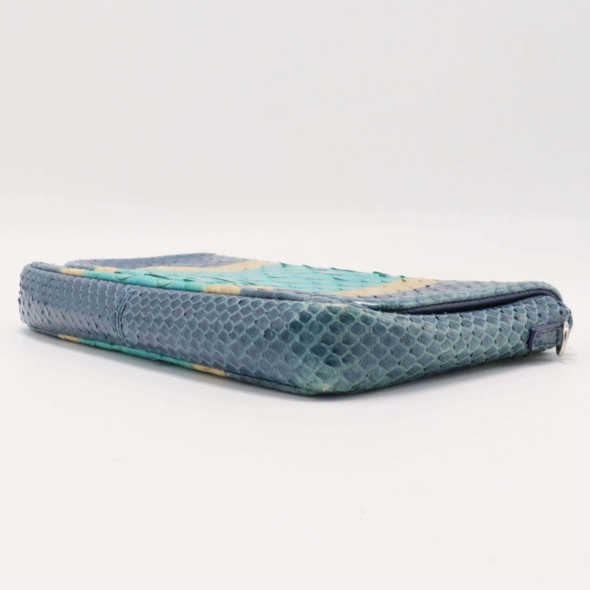 Blue Multicolor Python Snakeskin Chain Clutch Bag