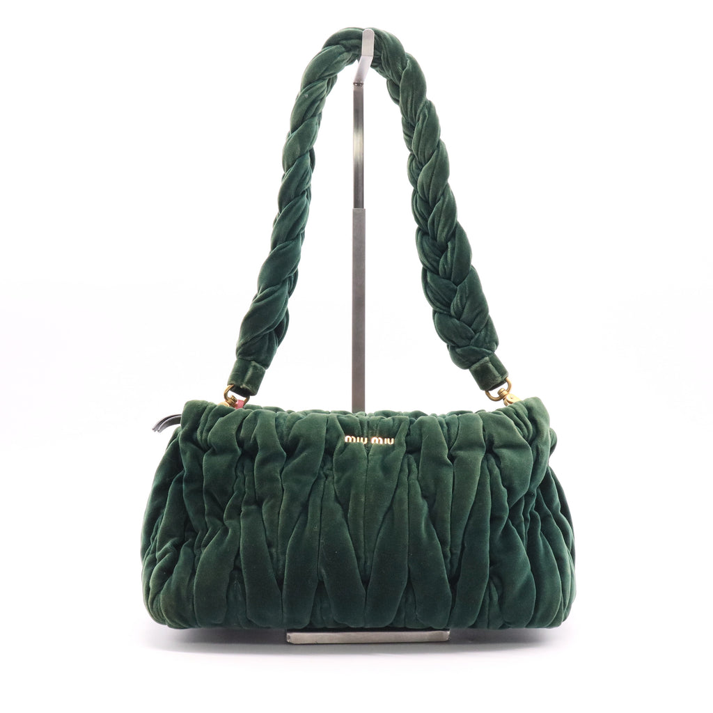 Miu Miu Matelassé Velvet Shoulder Bag In Emerald Green Twins