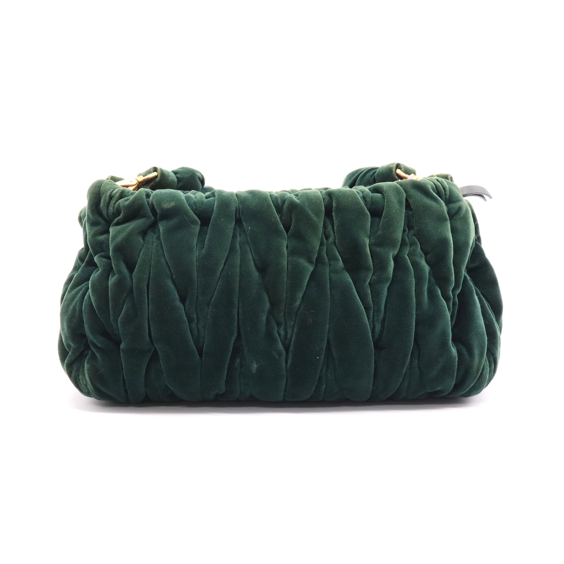 Miu Miu Matelassé Velvet Shoulder Bag In Emerald Green Twins