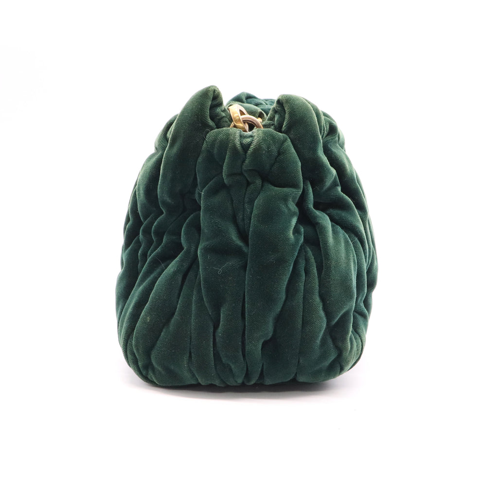 Miu Miu Matelassé Velvet Shoulder Bag In Emerald Green Twins