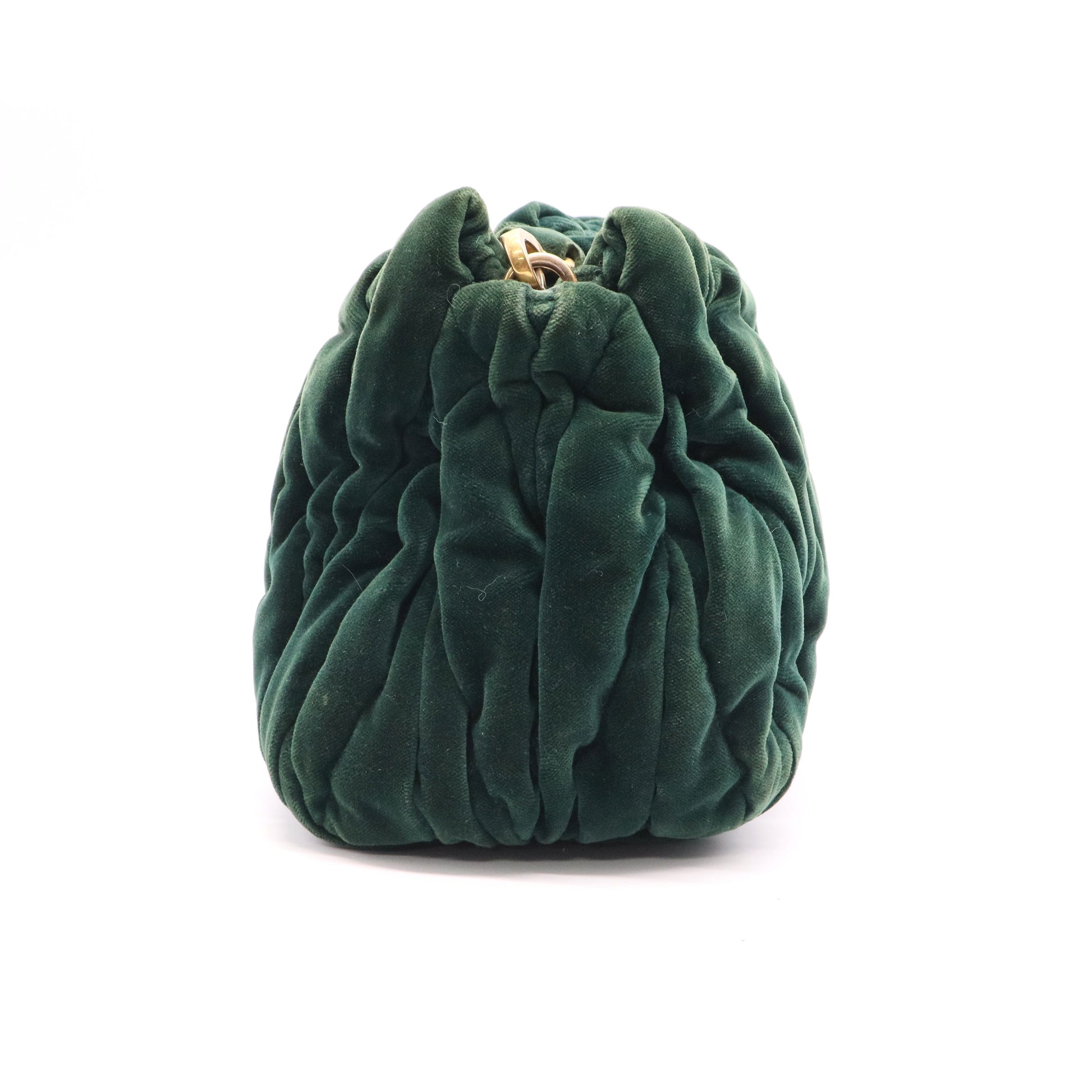 Miu Miu Matelassé Velvet Shoulder Bag In Emerald Green Twins