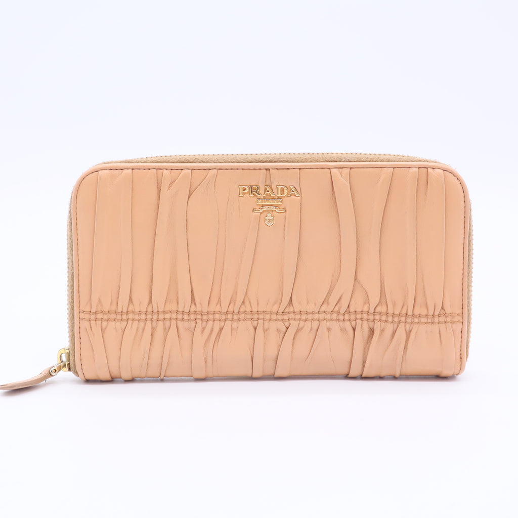 Beige Nappa Gaufre Leather Zip Around Wallet Twins