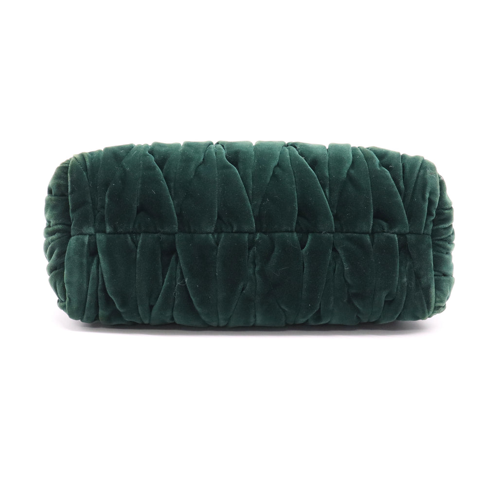 Miu Miu Matelassé Velvet Shoulder Bag In Emerald Green Twins