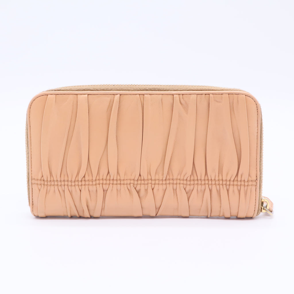 Beige Nappa Gaufre Leather Zip Around Wallet Twins