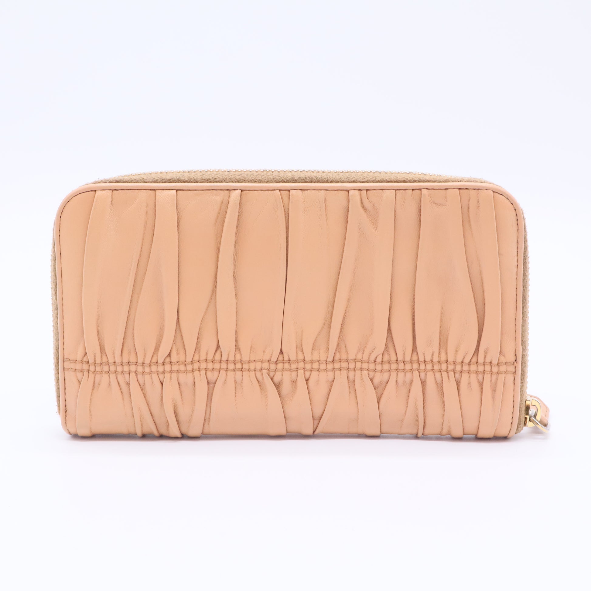 Beige Nappa Gaufre Leather Zip Around Wallet Twins