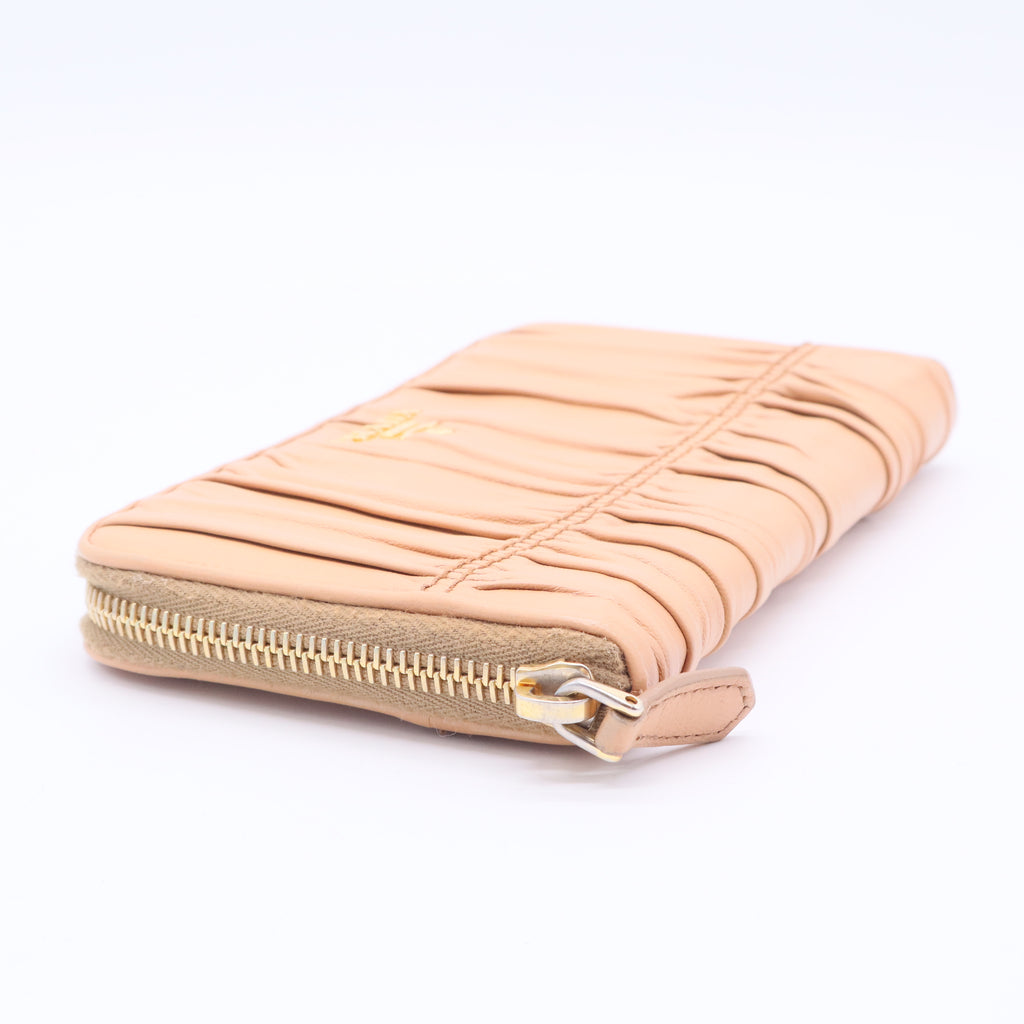 Beige Nappa Gaufre Leather Zip Around Wallet Twins