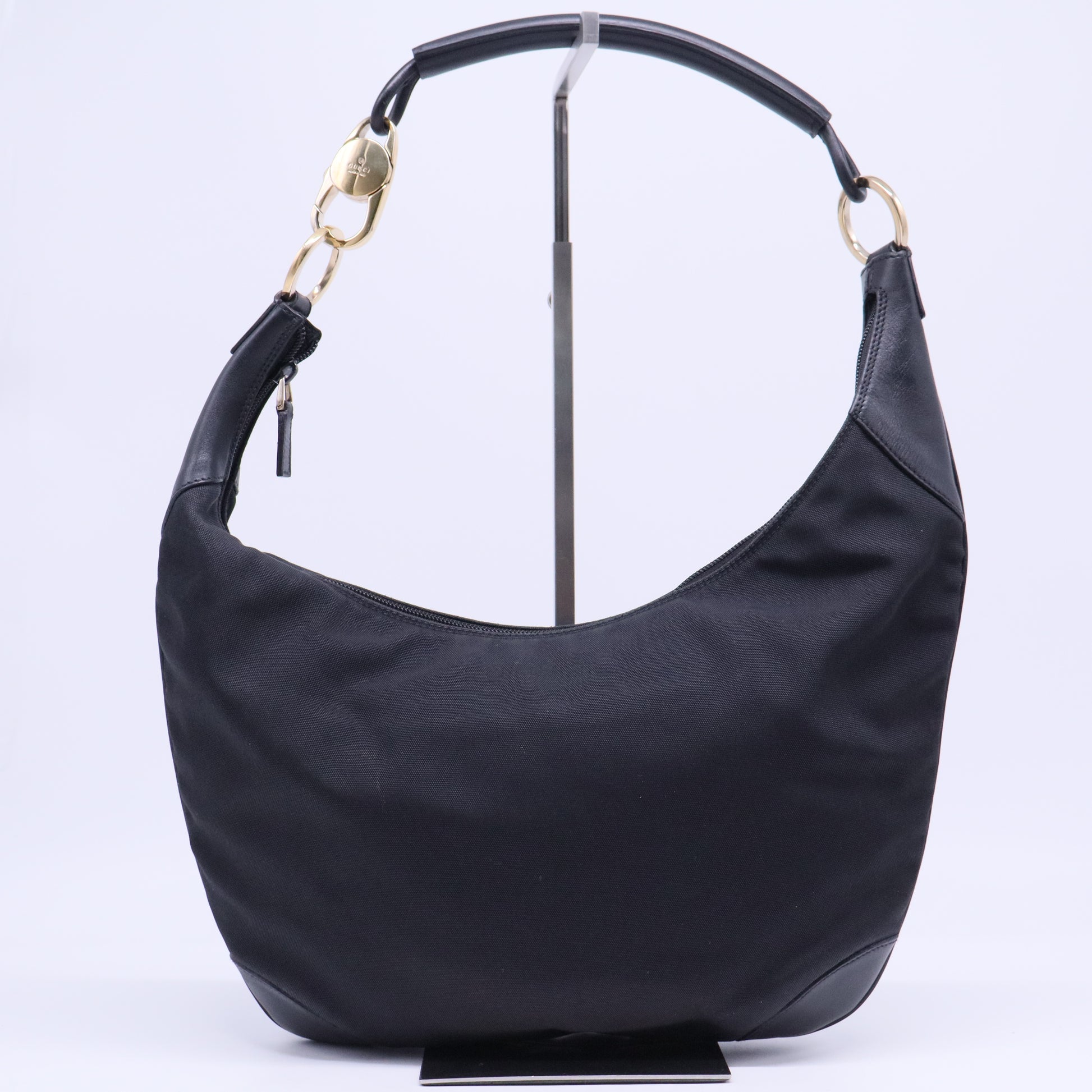 Leather-Trimmed Nylon Hobo B20436