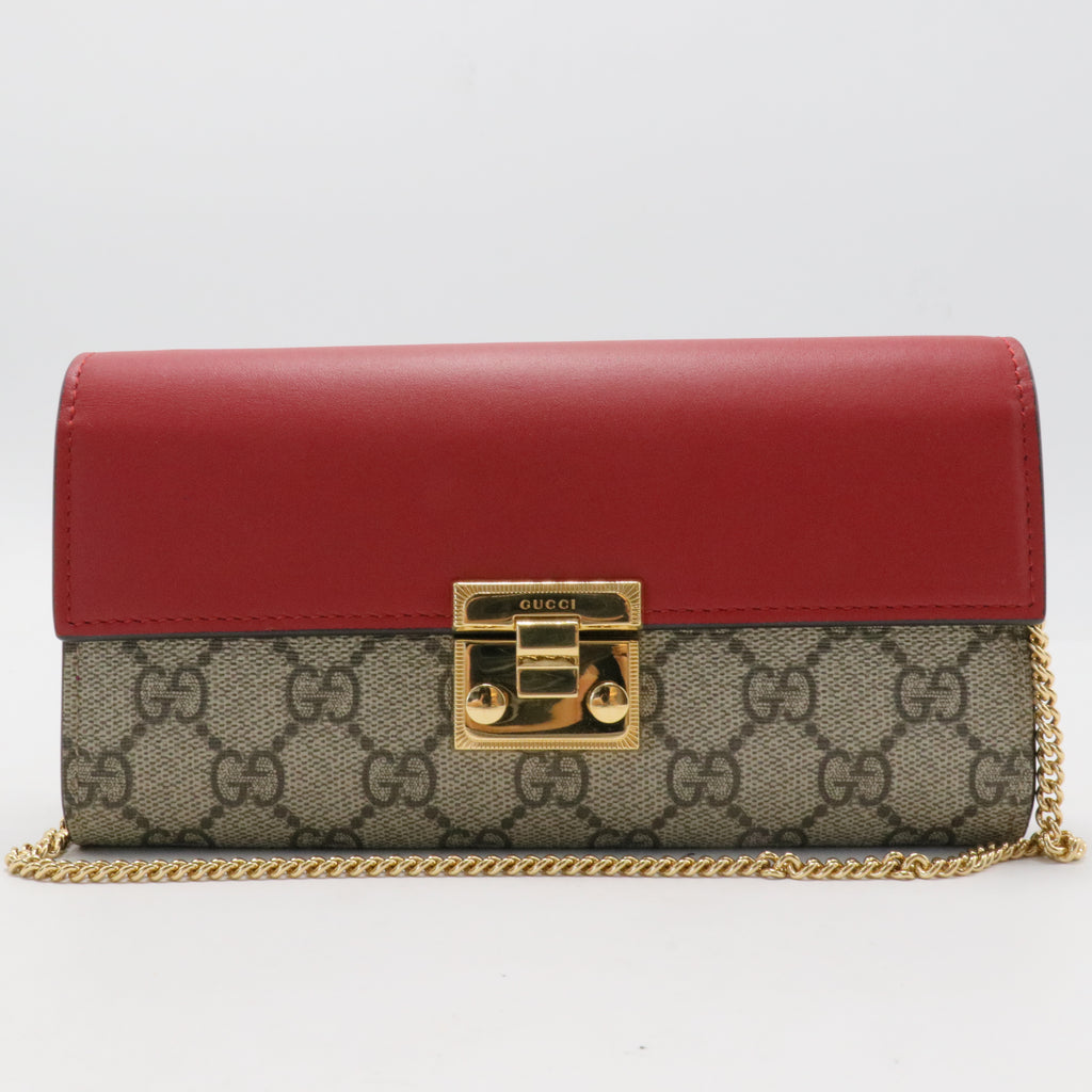 Padlock Continental Chain Wallet GG Coated Canvas and Leather Long