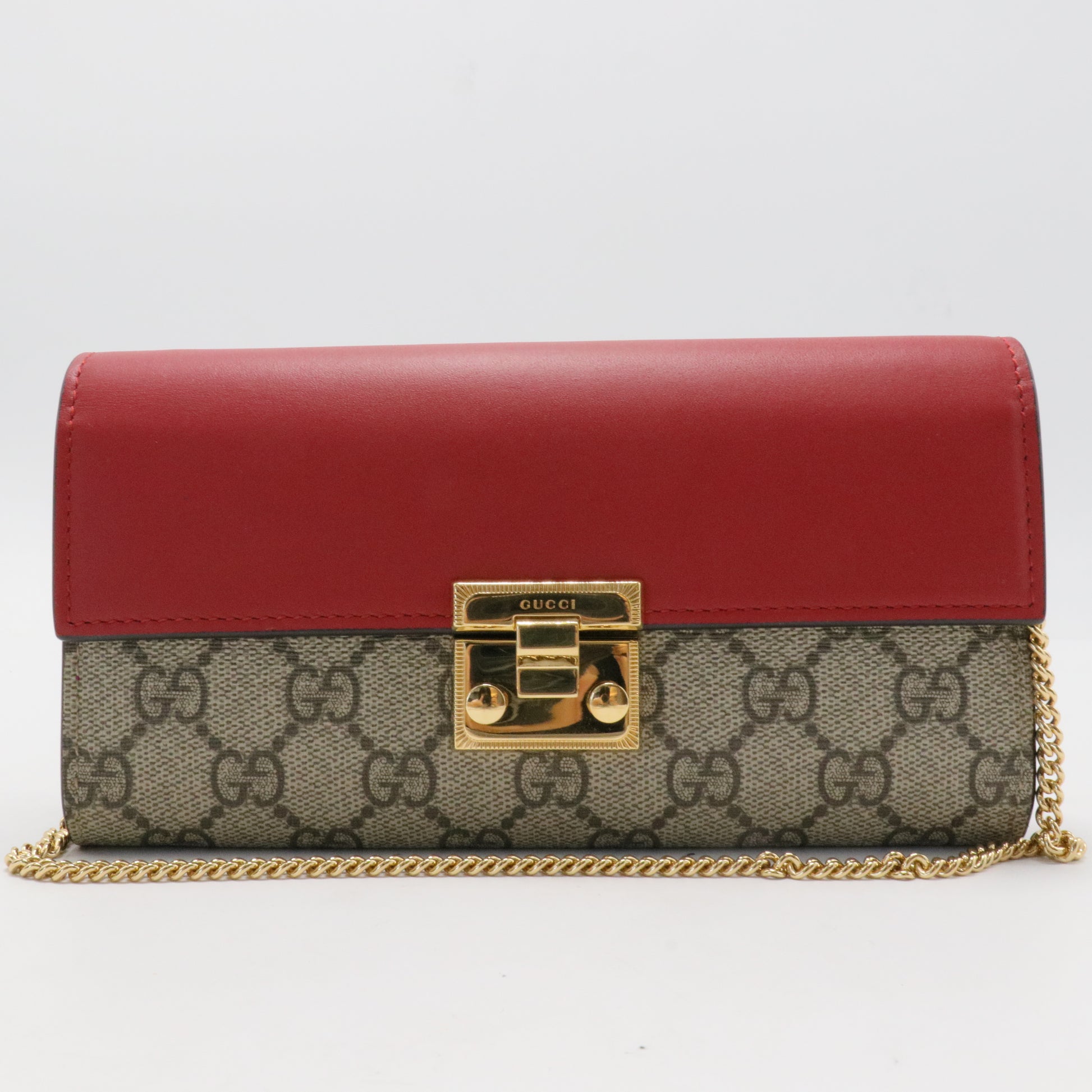 Padlock Continental Chain Wallet GG Coated Canvas and Leather Long