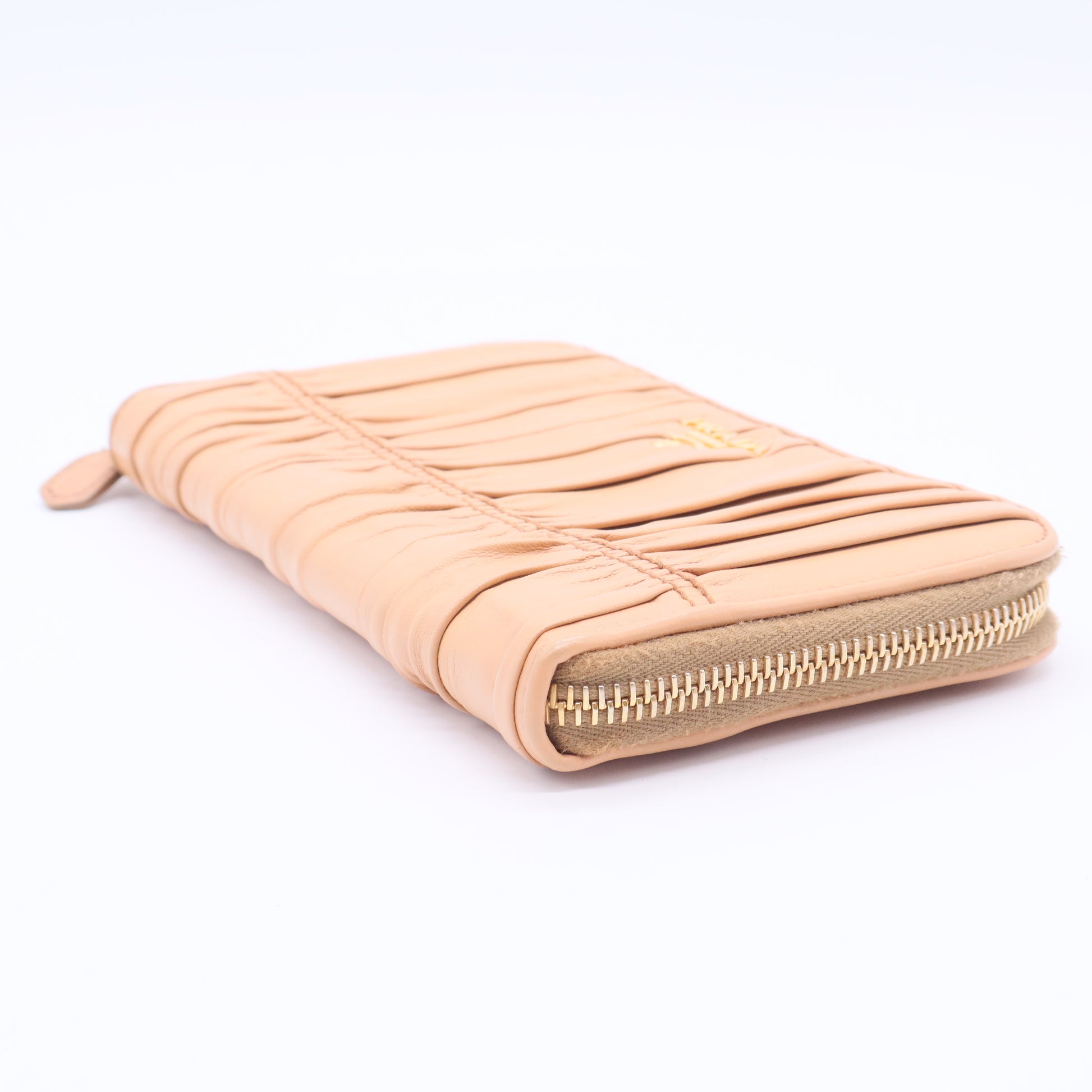 Beige Nappa Gaufre Leather Zip Around Wallet Twins