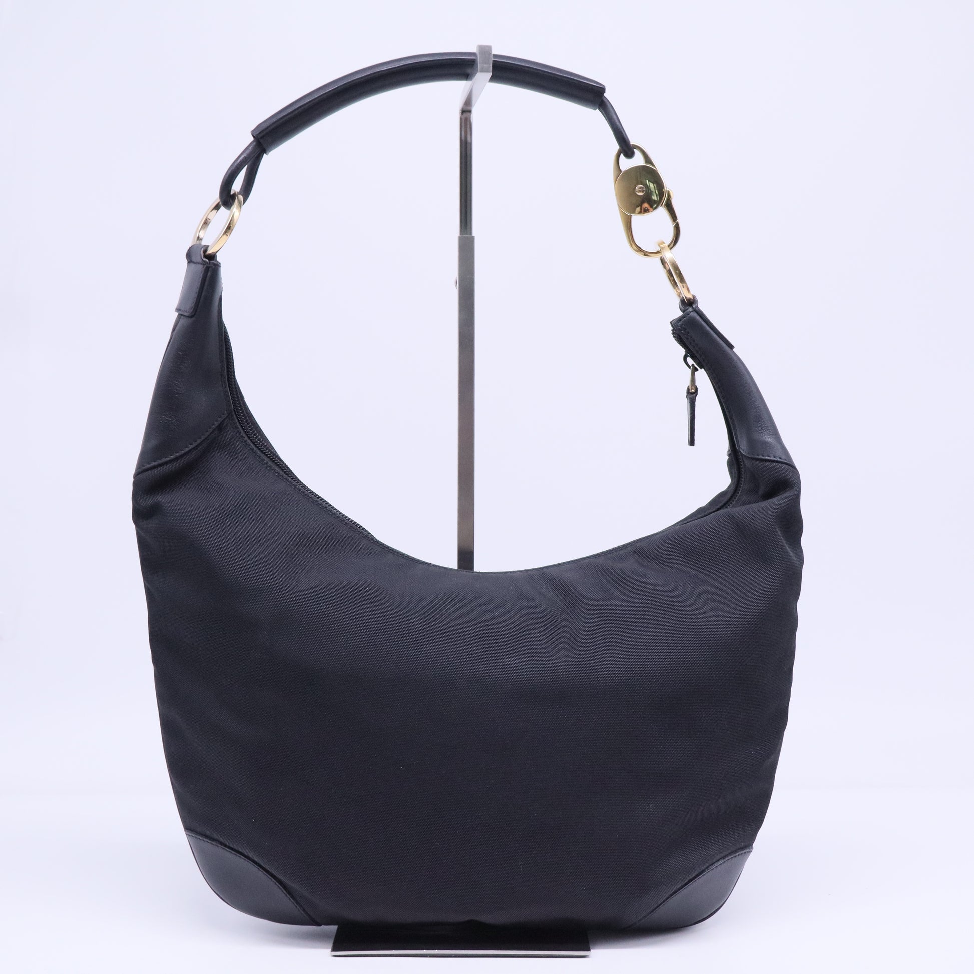 Leather-Trimmed Nylon Hobo B20436